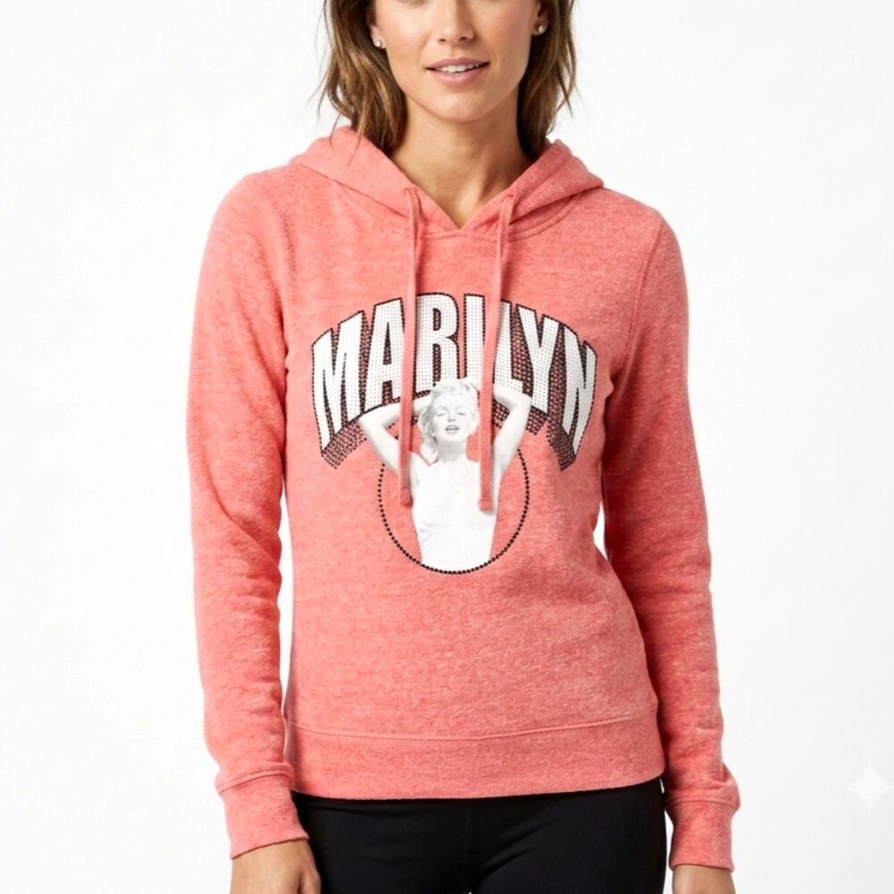 MARILYN MONROE Sweater Hoodie with Pockets Pink Coral Women Size Medium 7/9 US